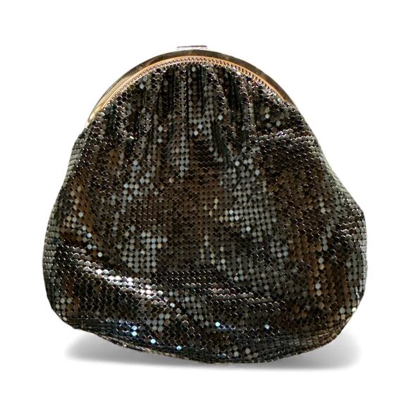 VTG Whiting & Davis Black Mesh Evening Purse Swarovski Crystal Clasp 6.5" Bag - Picture 4 of 9